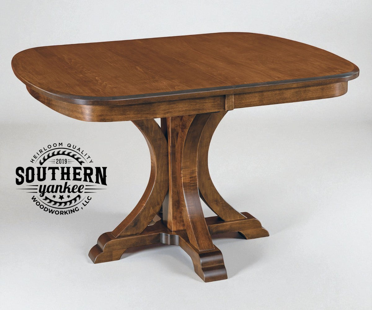 Wooden table with Southern Yankee logo on a white background