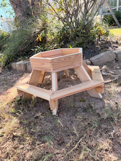 Cedar Chick-Nic Table hexagonal chicken feeder