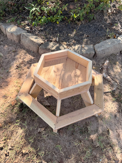Cedar Chick-Nic Table hexagonal chicken feeder