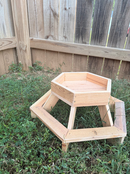 Cedar Chick-Nic Table hexagonal chicken feeder