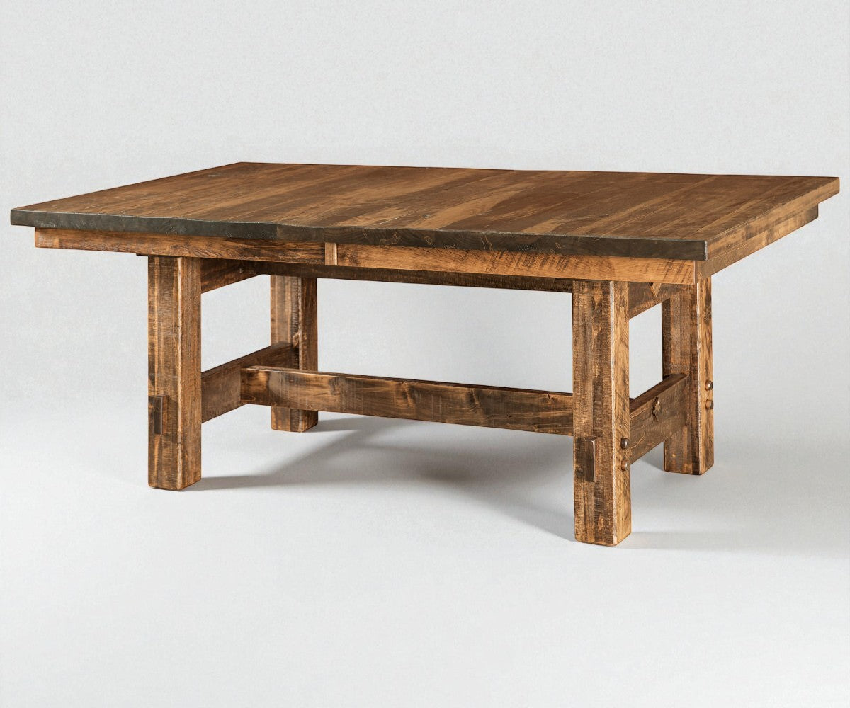 Wooden table with a rustic design on a white background