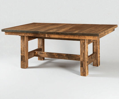 Wooden table with a rustic design on a white background