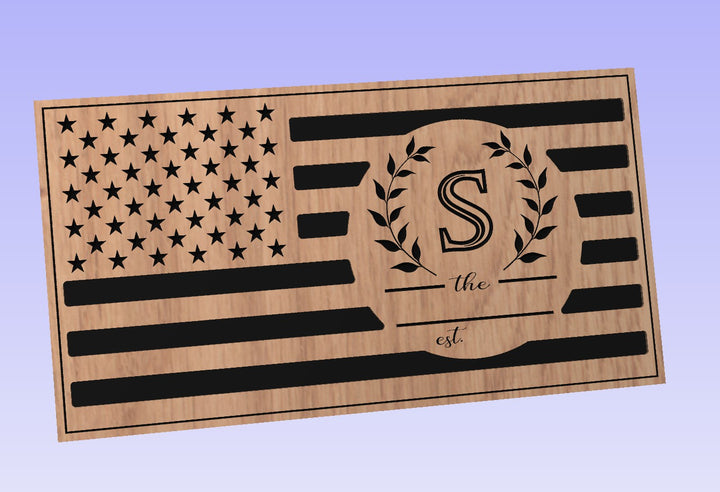 American Flag carved signs w/ Farmhouse monogram