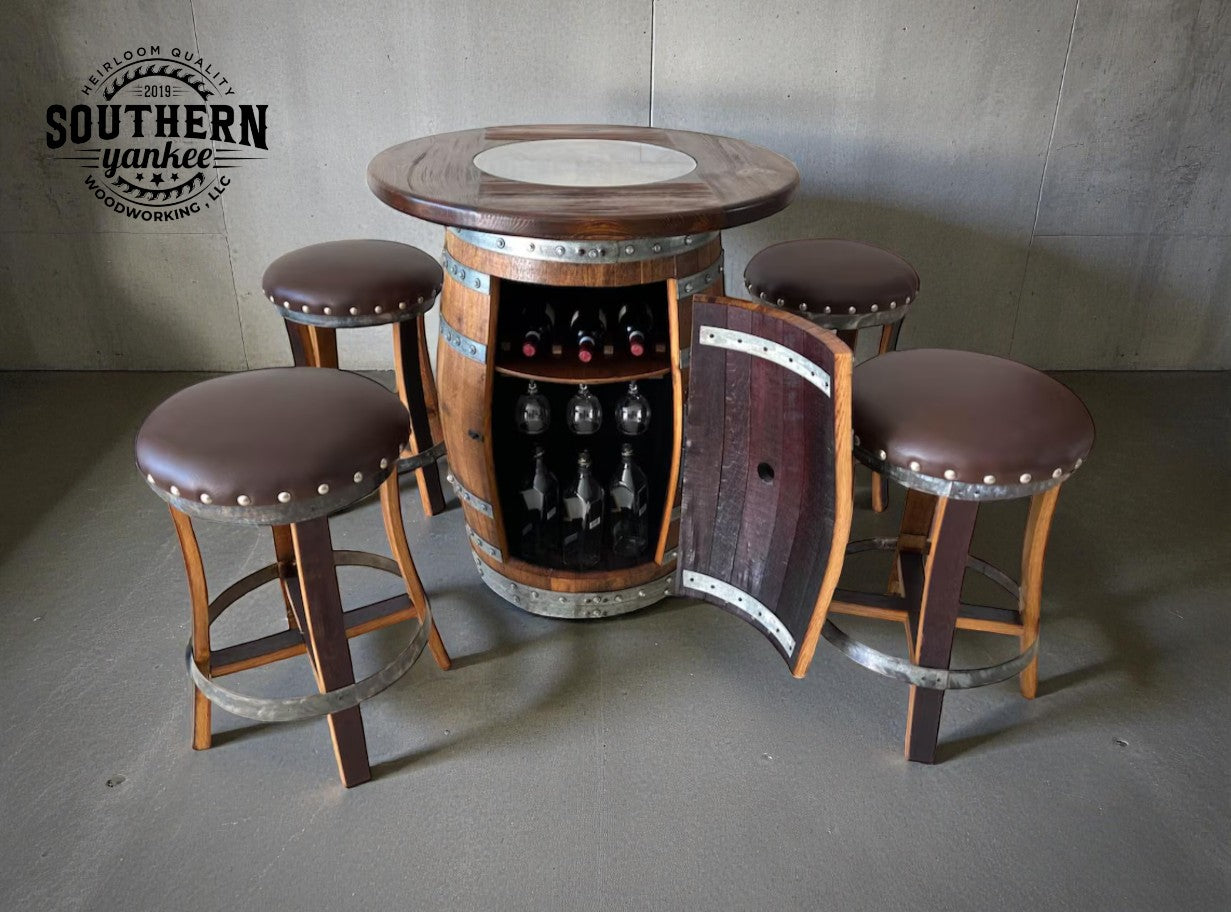 1773 Whiskey Barrel Hoop Table Set:  Barstool Patio Furniture set  (Brown)