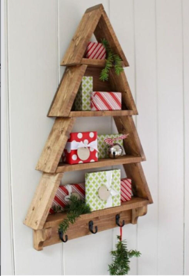 Wooden Christmas Tree Coat Hanger with shelf/Rustic/Farmhouse Holiday Decor