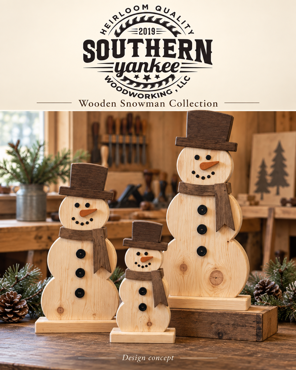 Rustic Wooden Snowman Decor – Farmhouse Christmas & Winter Decoration