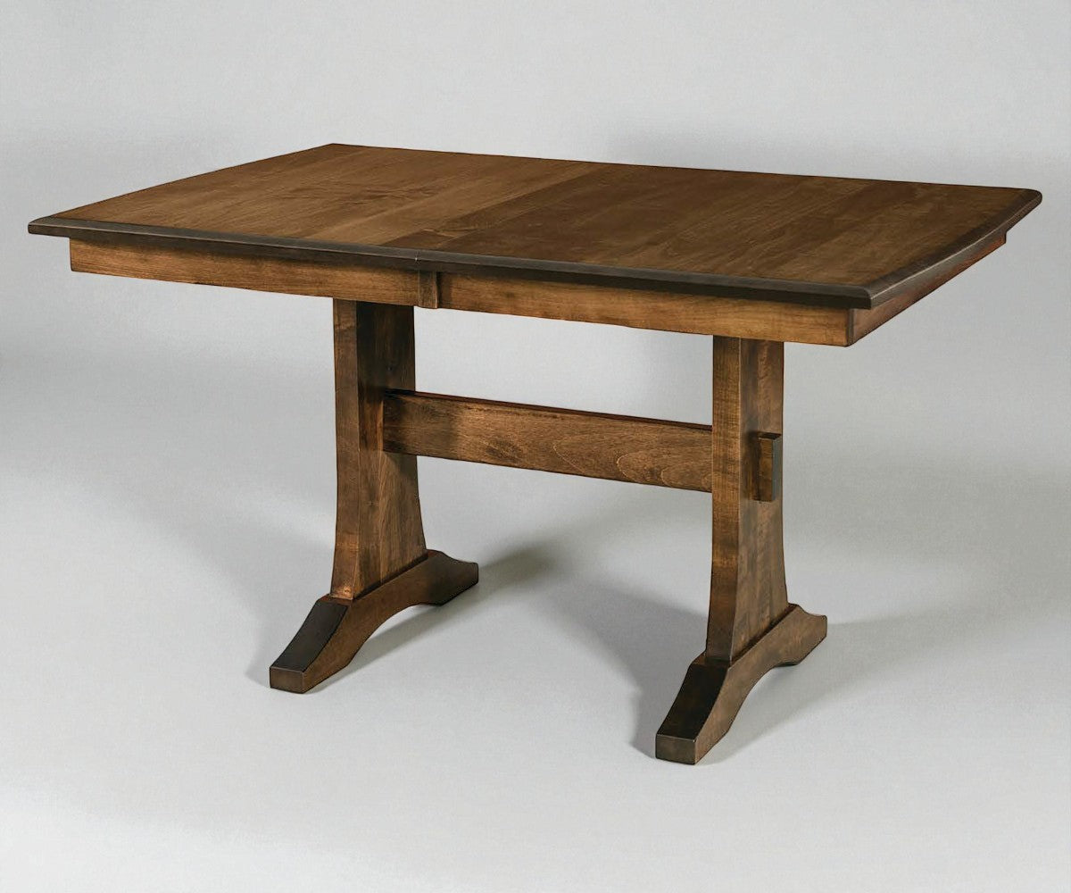 Wooden table with a dark brown finish on a white background