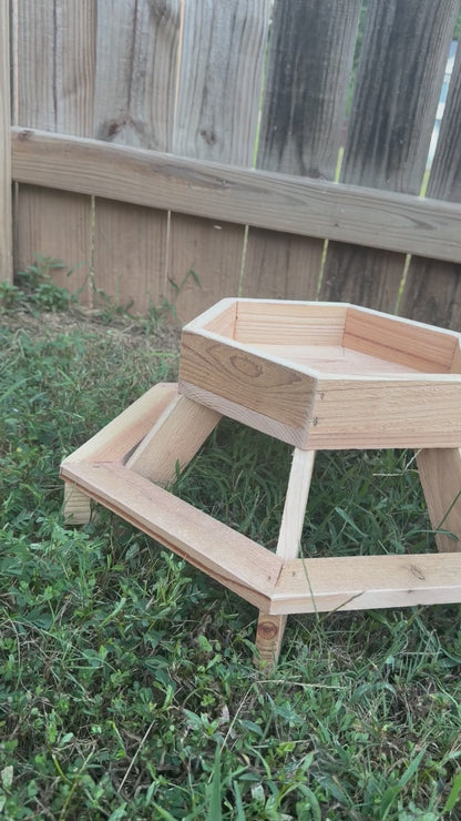 Cedar Chick-Nic Table hexagonal chicken feeder