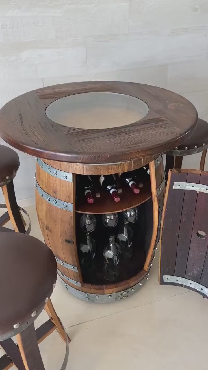 1773 Whiskey Barrel Hoop Table Set:  Barstool Patio Furniture set  (Brown)