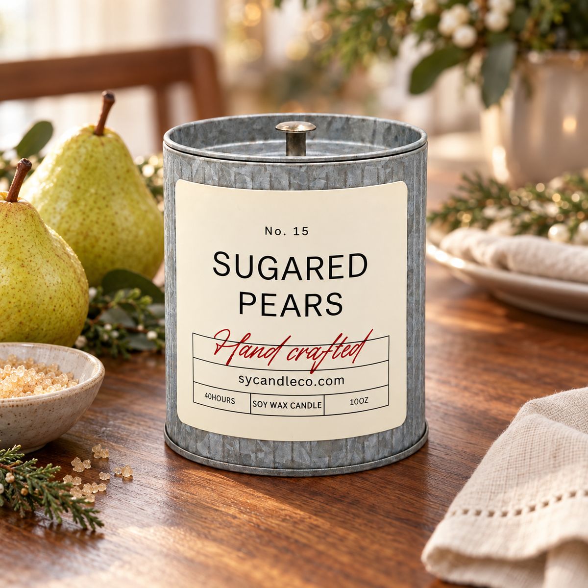 Sugared Pears soy candle — tin lifestyle