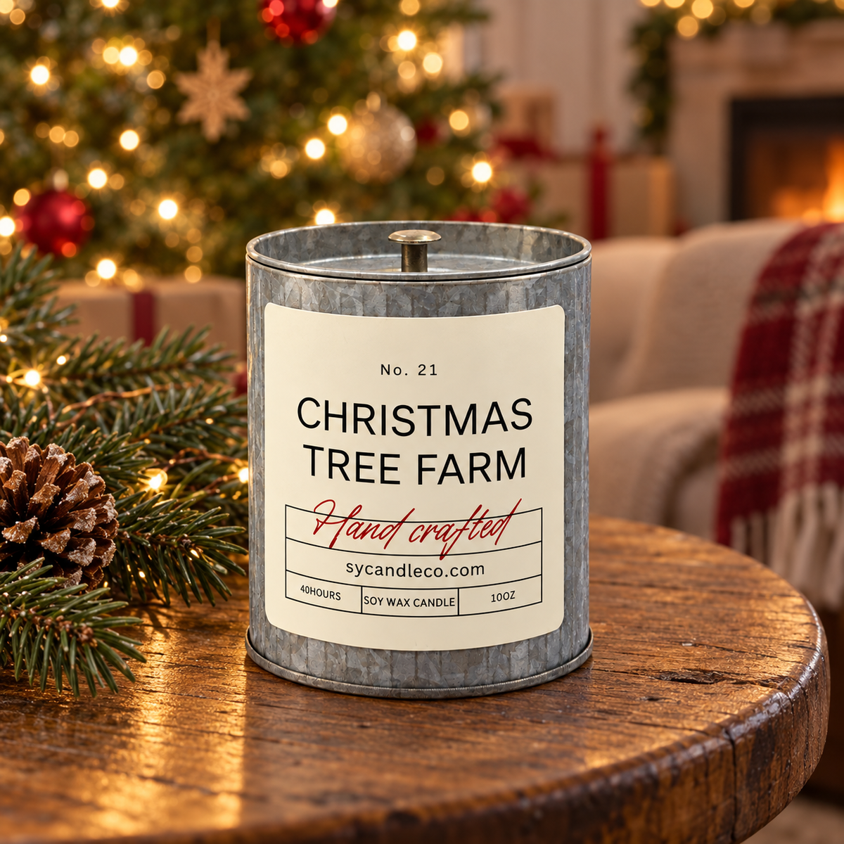 Christmas Tree Farm soy candle — tin lifestyle