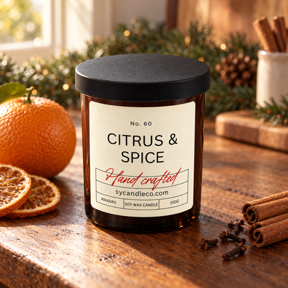 Citrus & Spice soy candle — amber lifestyle